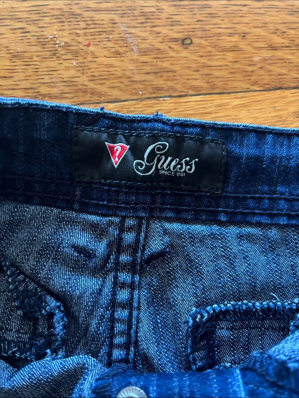 Guess Dark Indigo Low-Rise Denim Short Shorts